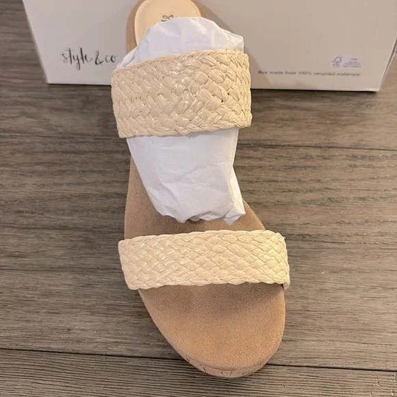 NIB [Style & Co.] Daliaa Wedge Sandals in Natural Woven Womens 9.5 / 11 - Picture 4 of 12